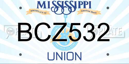 BCZ532 Mississippi License Plate