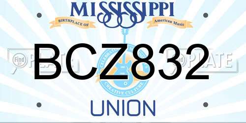 BCZ832 Mississippi License Plate