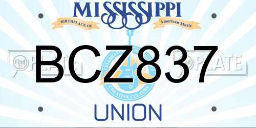 BCZ837 Mississippi License Plate