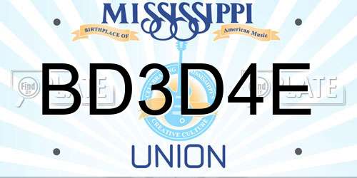 BD3D4E Mississippi License Plate