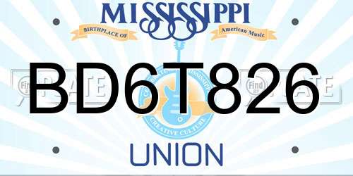 BD6T826 Mississippi License Plate
