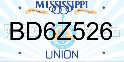BD6Z526 Mississippi License Plate