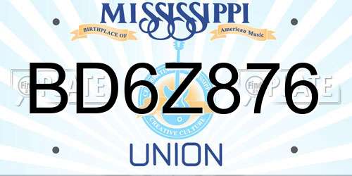 BD6Z876 Mississippi License Plate