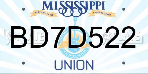 BD7D522 Mississippi License Plate