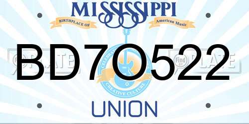BD7O522 Mississippi License Plate