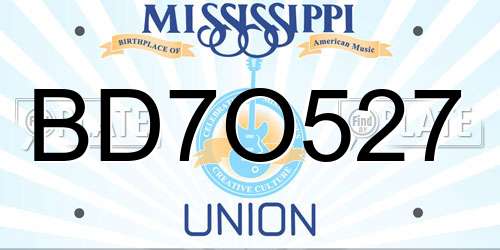 BD7O527 Mississippi License Plate