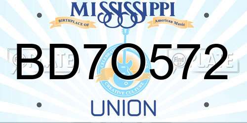 BD7O572 Mississippi License Plate