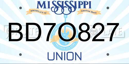 BD7O827 Mississippi License Plate