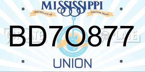 BD7O877 Mississippi License Plate