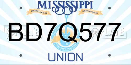BD7Q577 Mississippi License Plate