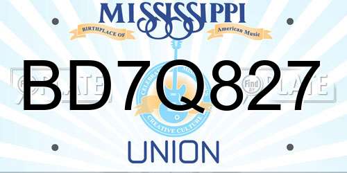 BD7Q827 Mississippi License Plate