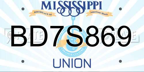 BD7S869 Mississippi License Plate