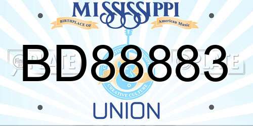 BD88883 Mississippi License Plate