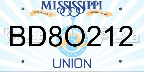 BD8O212 Mississippi License Plate