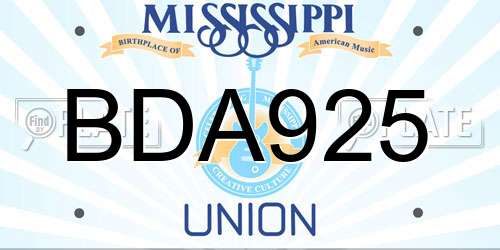 BDA925 Mississippi License Plate