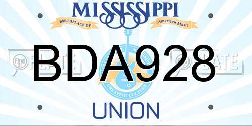 BDA928 Mississippi License Plate