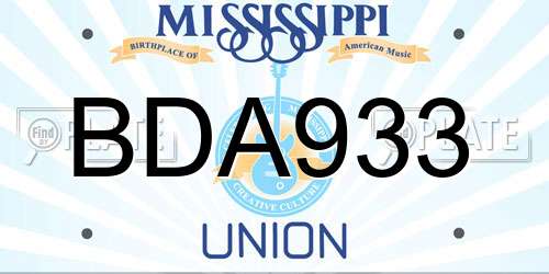 BDA933 Mississippi License Plate