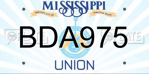 BDA975 Mississippi License Plate