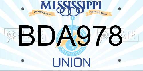 BDA978 Mississippi License Plate