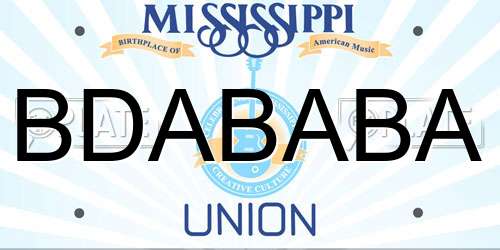 BDABABA Mississippi License Plate