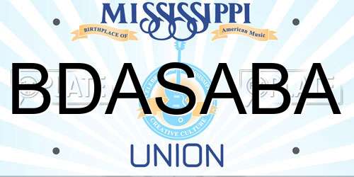 BDASABA Mississippi License Plate