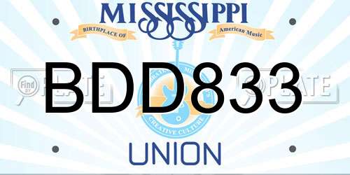 BDD833 Mississippi License Plate