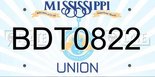 BDT0822 Mississippi License Plate
