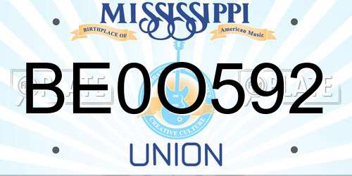 BE0O592 Mississippi License Plate