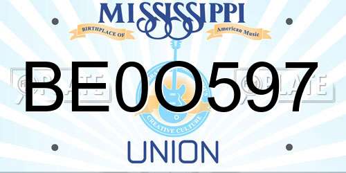 BE0O597 Mississippi License Plate