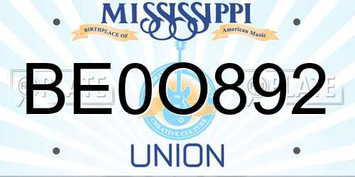 BE0O892 Mississippi License Plate