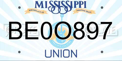BE0O897 Mississippi License Plate