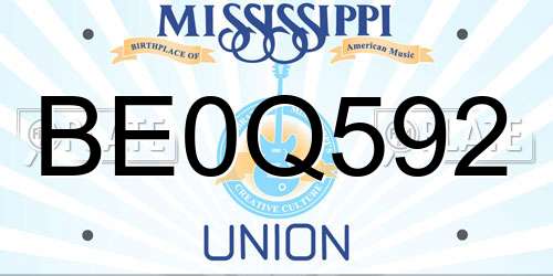 BE0Q592 Mississippi License Plate