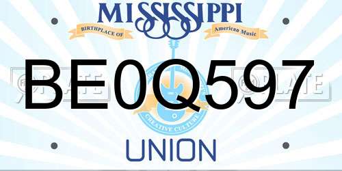BE0Q597 Mississippi License Plate