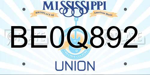 BE0Q892 Mississippi License Plate