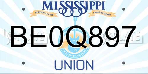 BE0Q897 Mississippi License Plate