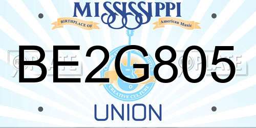 BE2G805 Mississippi License Plate