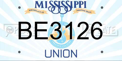 BE3126 Mississippi License Plate