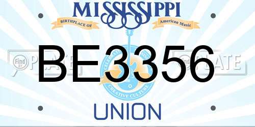 BE3356 Mississippi License Plate