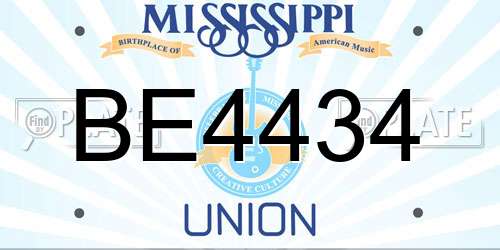 BE4434 Mississippi License Plate