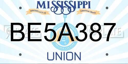 BE5A387 Mississippi License Plate