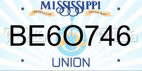 BE6O746 Mississippi License Plate