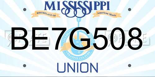 BE7G508 Mississippi License Plate