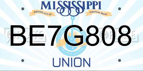 BE7G808 Mississippi License Plate