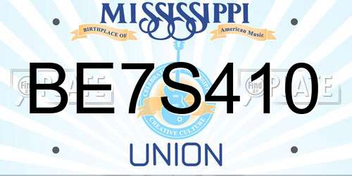 BE7S410 Mississippi License Plate