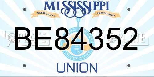 BE84352 Mississippi License Plate