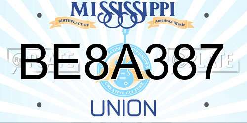 BE8A387 Mississippi License Plate
