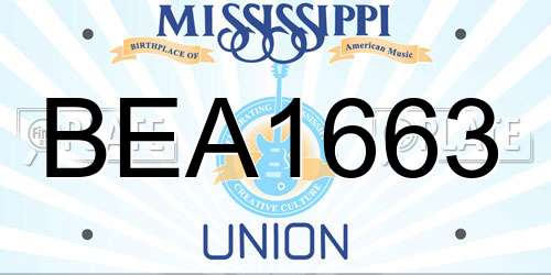 BEA1663 Mississippi License Plate