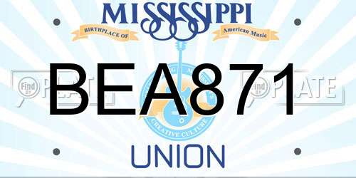 BEA871 Mississippi License Plate