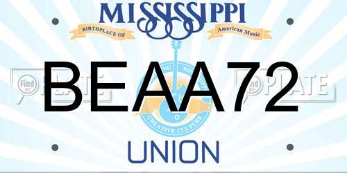BEAA72 Mississippi License Plate