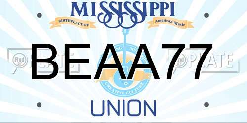 BEAA77 Mississippi License Plate
